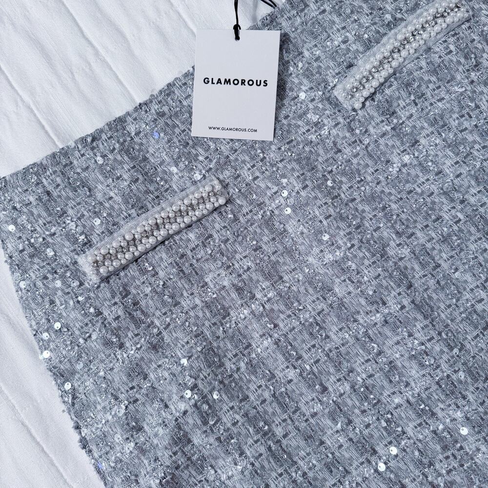 Glamorous Silver Tweed Sequin Mini Skirt Women’s LARGE. Holiday. NWT. $89 MSRP